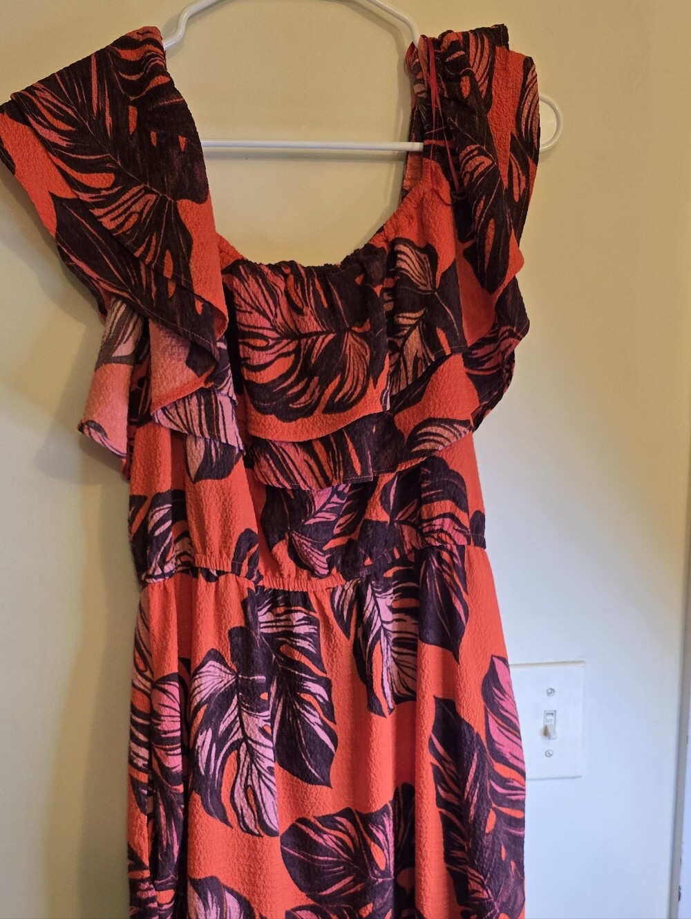 sofia by sofia vergara Orange Dress with Pink & Black Leaf Print